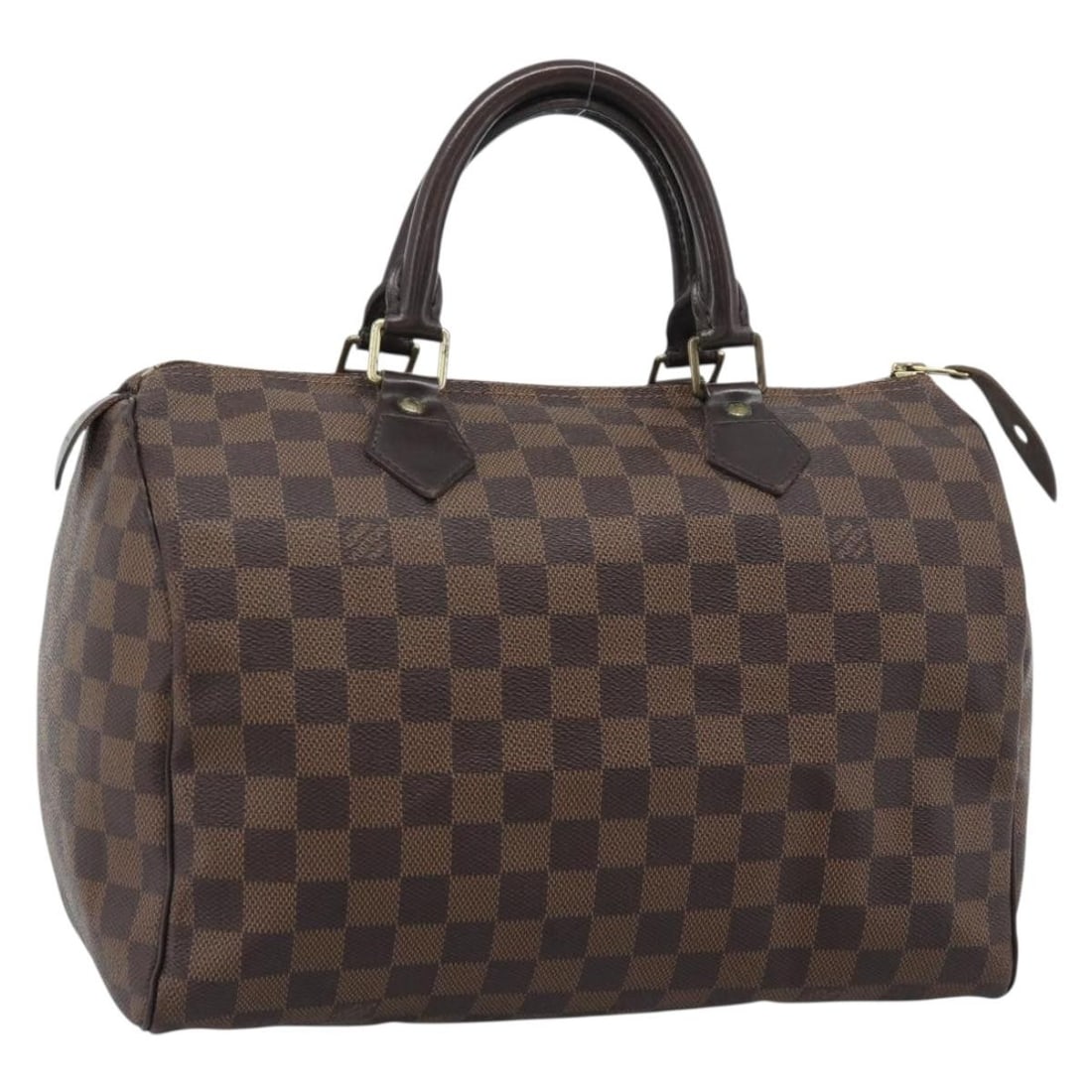 Louis Vuitton N41364 Speedy 30 handbag in Damier Ebene canvas: Louis Vuitton N41364 Speedy 30 handbag in Damier Ebene canvas Louis Vuitton Speedy 30 handbag in Damier Ebene canvas, made in France. This women's handbag is a heavily used piece with visible wear thr