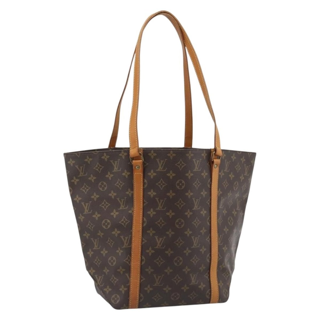 Louis Vuitton M51108 Monogram Canvas Sac Shopping Tote: Louis Vuitton M51108 Monogram Canvas Sac Shopping Tote Louis Vuitton Sac Shopping tote bag in Monogram canvas, made in France. This women's tote shows heavy use, with visible wear throughout including