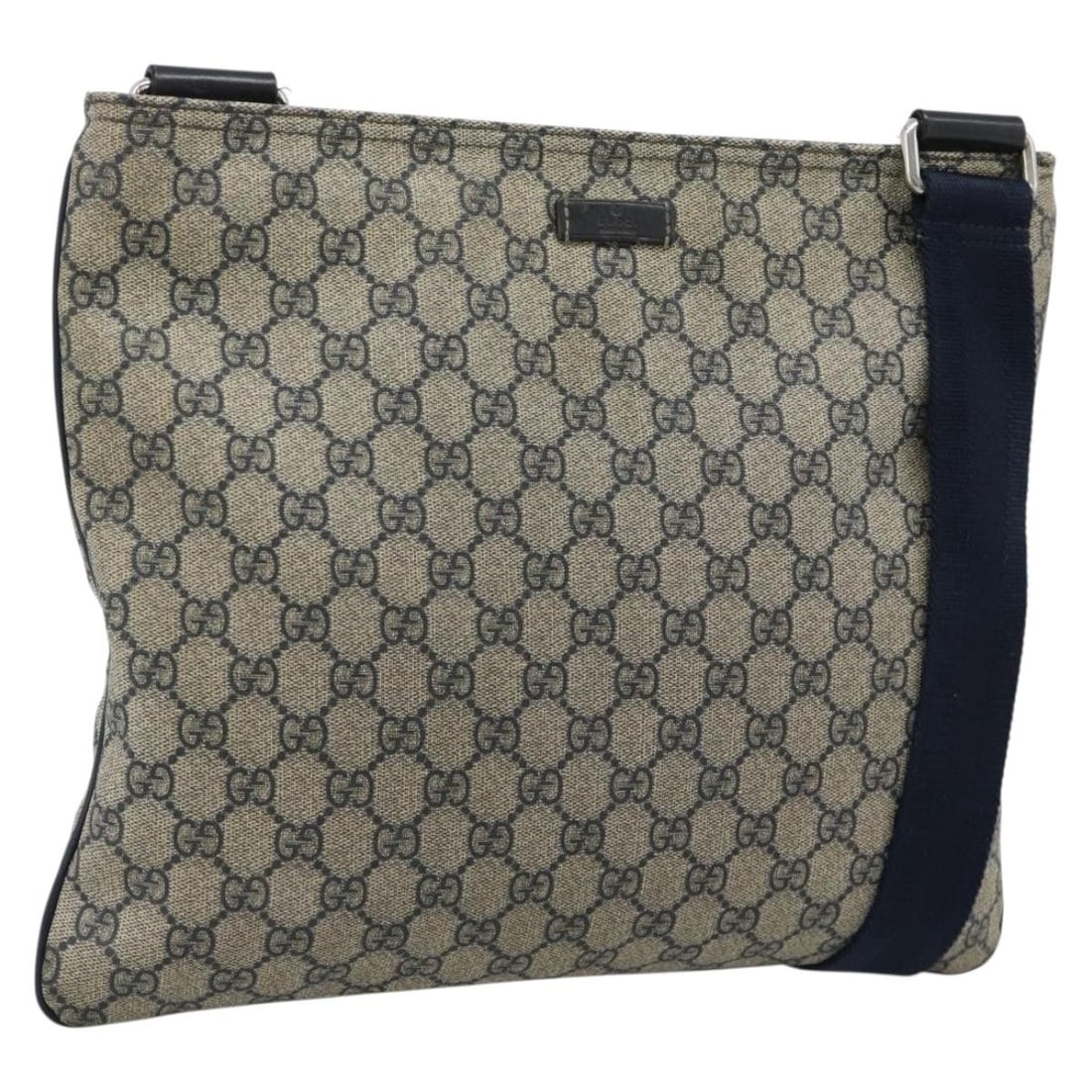 Gucci 201446 GG Supreme PVC Leather Shoulder Bag Navy Silver: Gucci 201446 GG Supreme PVC Leather Shoulder Bag Navy Silver Authentic Gucci GG Supreme shoulder bag in navy and silver. This women's bag is made in Italy from PVC leather and GG canvas and features a