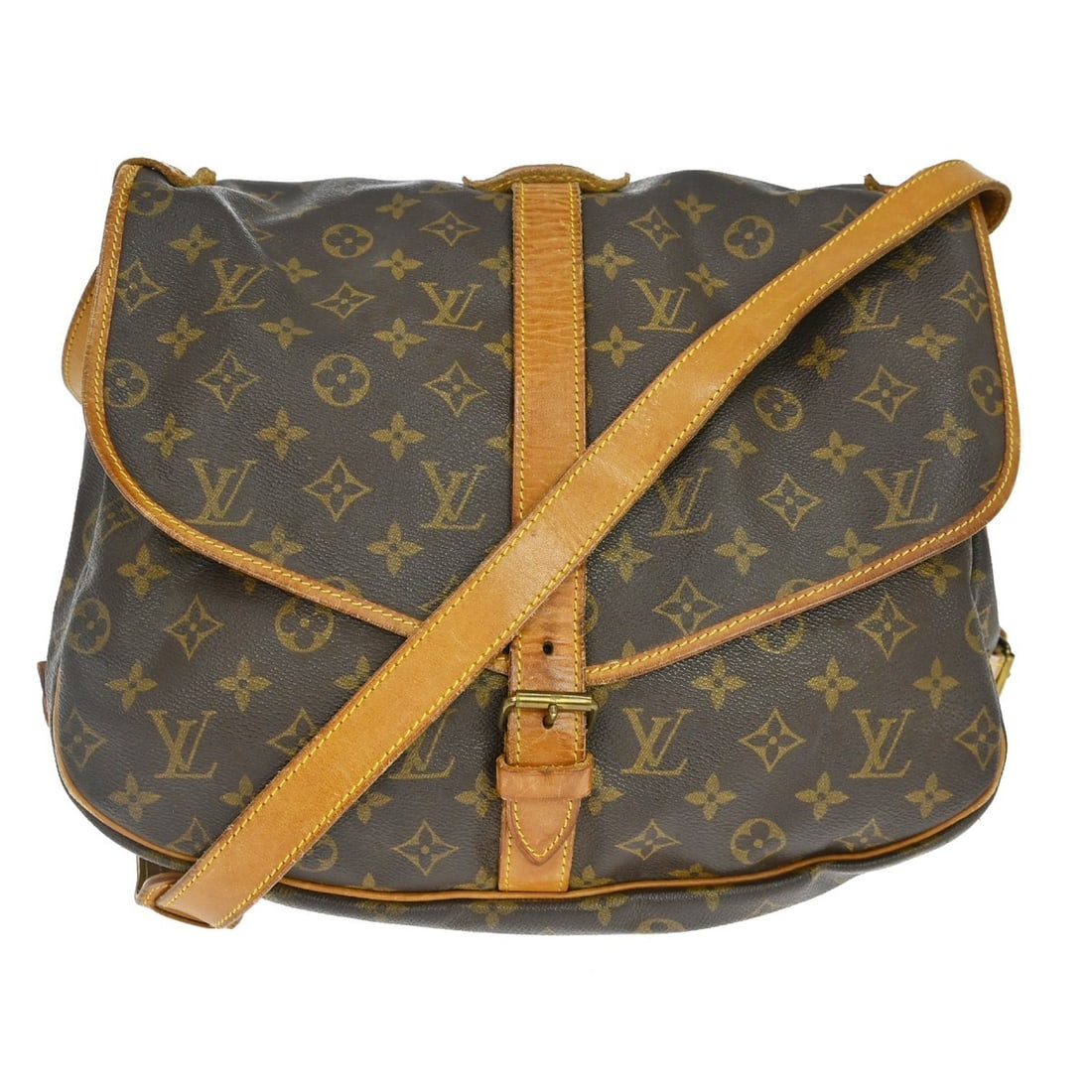 Louis Vuitton Saumur 35 Monogram Crossbody Shoulder Bag M42254: Louis Vuitton Saumur 35 Monogram Crossbody Shoulder Bag M42254 Vintage Louis Vuitton Saumur 35 shoulder bag in brown Monogram canvas with leather trim and a buckle closure. Made in France, this women'