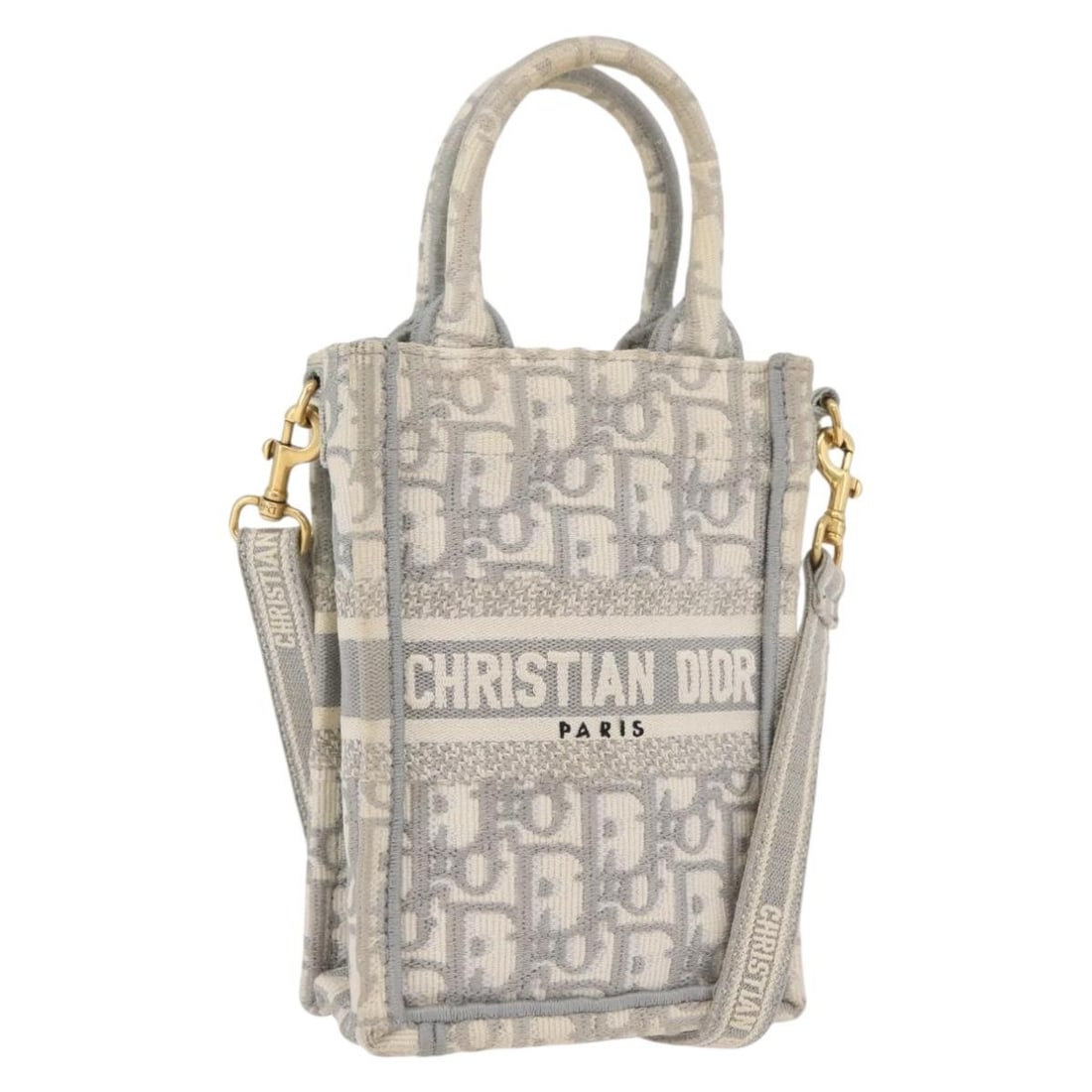 Christian Dior Mini 2way Hand Bag in Gray Gold Trotter Canvas: Christian Dior Mini 2way Hand Bag in Gray Gold Trotter Canvas Christian Dior mini 2-way handbag in gray and gold Trotter canvas. Made in Italy, this women's bag includes a shoulder strap and can be ca