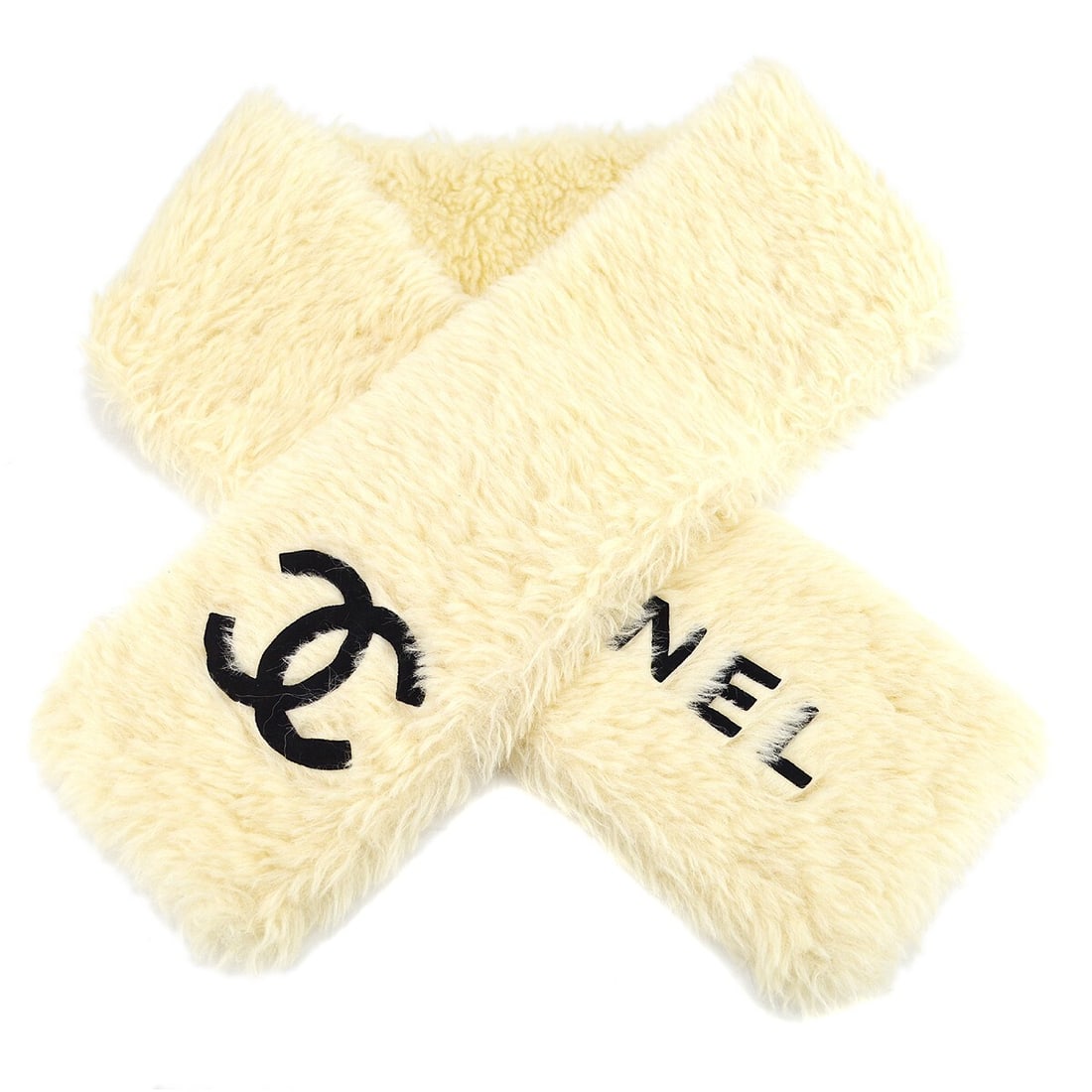 Vintage CHANEL Fur Shawl Wrap Black White Logo (1 of 4)