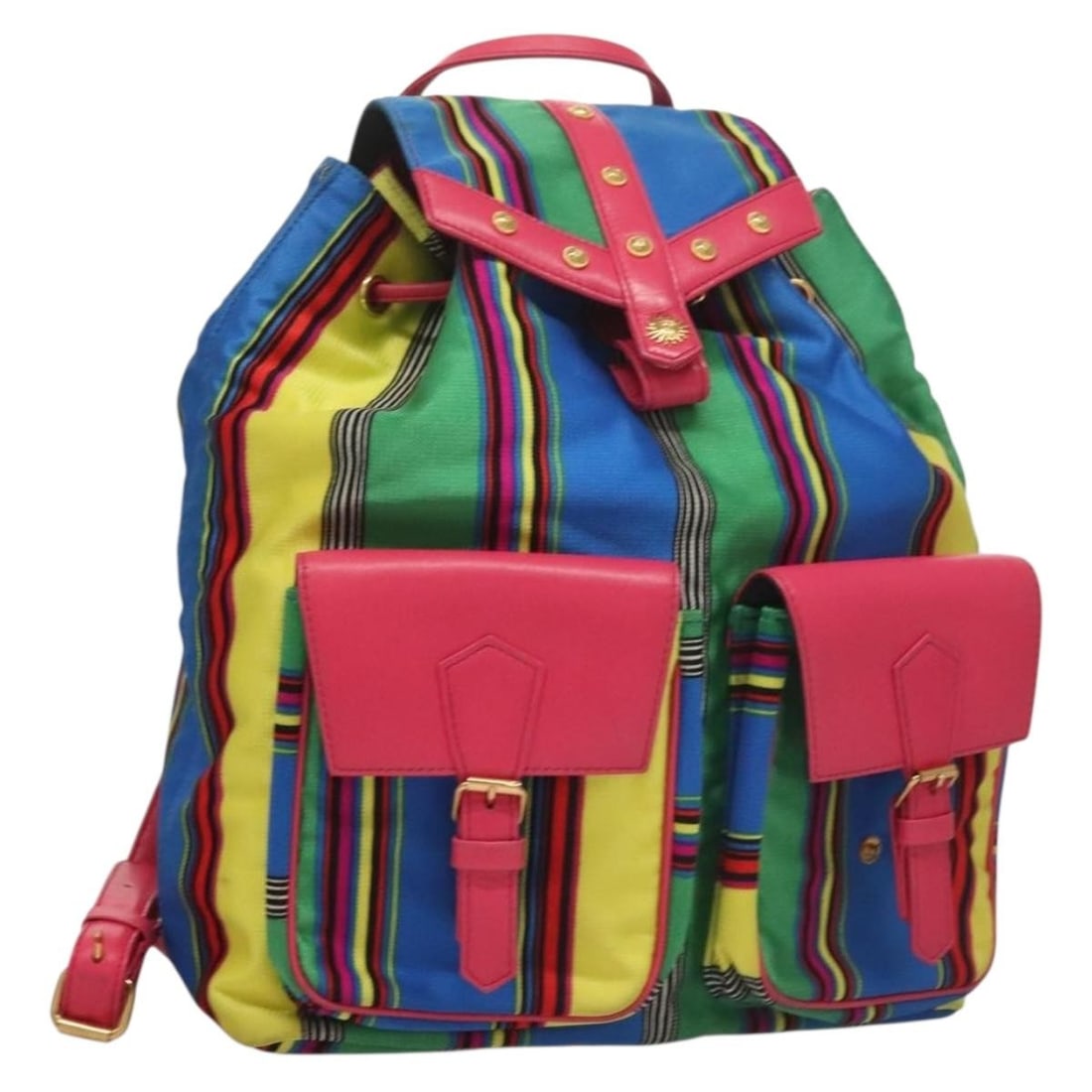 Gianni Versace Nylon Backpack Multicolor Pink Gold Leather Trim (1 of 18)