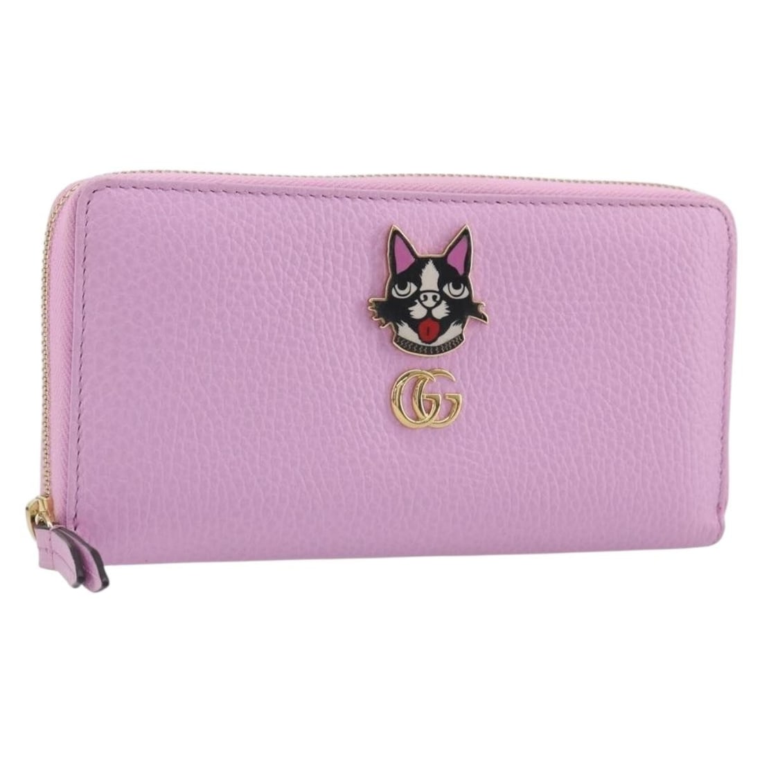 GUCCI 499337 GG Marmont Bosco leather long wallet in pink: GUCCI 499337 GG Marmont Bosco leather long wallet in pink Gucci GG Marmont Bosco zip-around long wallet in pink leather with gold-tone accents. Made in Italy, this women's wallet includes the dust bag