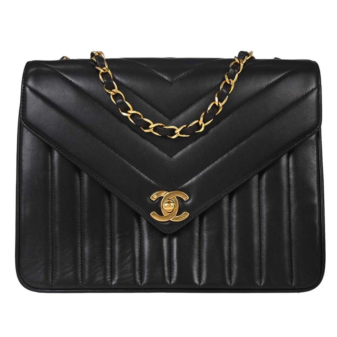 CHANEL Mademoiselle Small Shoulder Bag Black Lambskin Single Flap: CHANEL Mademoiselle Small Shoulder Bag Black Lambskin Single Flap Chanel Black Lambskin Chevron Mademoiselle Single Flap Shoulder Bag in small size, made in France. It features a flap turnlock closure