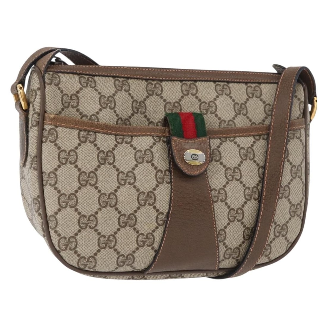 Gucci 89 02 032 GG Supreme Web Shoulder Bag Beige Gold PVC Leather: Gucci 89 02 032 GG Supreme Web Shoulder Bag Beige Gold PVC Leather Vintage Gucci shoulder bag from the GG Supreme Web Sherry Line in beige and gold. Crafted from PVC leather with GG canvas, this women