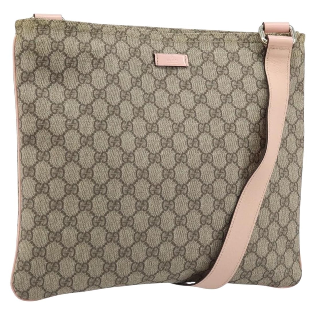 Gucci 201446 GG Supreme PVC Leather Shoulder Bag Beige Silver: Gucci 201446 GG Supreme PVC Leather Shoulder Bag Beige Silver Gucci GG Supreme shoulder bag in beige and silver with a PVC leather and GG canvas exterior. Made in Italy, this women's shoulder bag feat