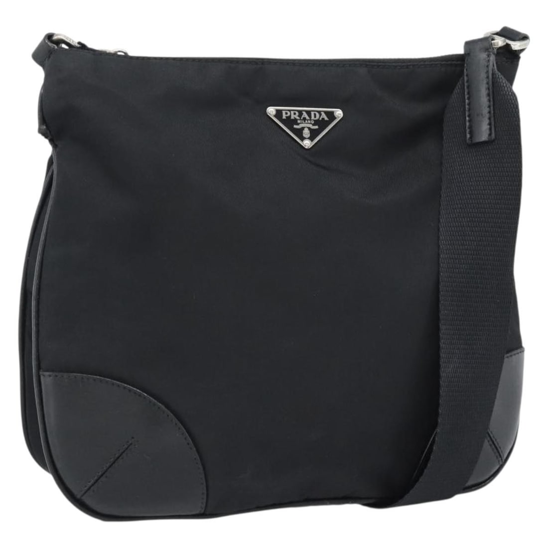 PRADA Black Nylon Shoulder Bag with Guarantee Card: PRADA Black Nylon Shoulder Bag with Guarantee Card Authentic Prada shoulder bag in black nylon with silver-tone accents. This women's bag includes the guarantee card and was made in Italy. Condition i