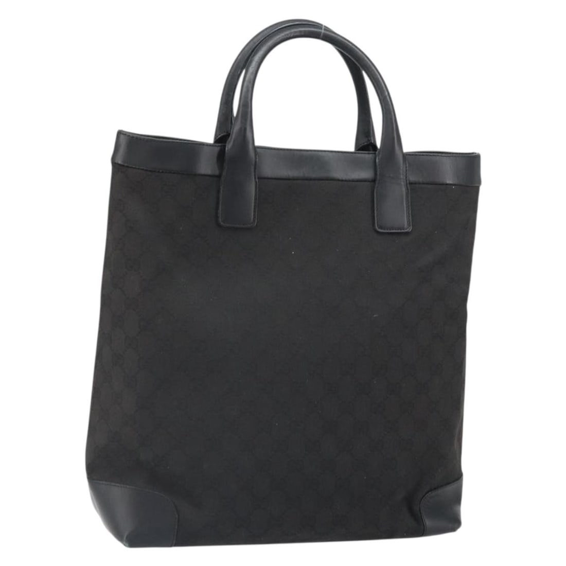 Gucci 002 1121 Black GG Canvas Hand Bag Italy: Gucci 002 1121 Black GG Canvas Hand Bag Italy Black Gucci hand bag in GG Canvas, made in Italy. The item is identified by product no. 002 1121 and serial no. 002 1121 001632. It is a heavily used piec