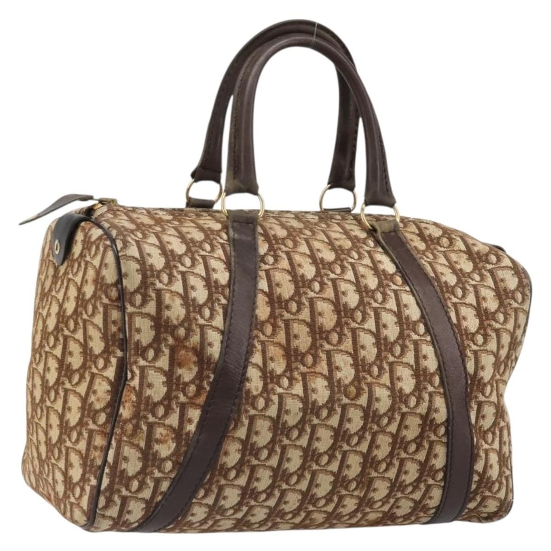 Christian Dior Trotter Canvas Brown Gold Boston Handbag for Women: Christian Dior Trotter Canvas Brown Gold Boston Handbag for Women This Christian Dior Boston Bag features the iconic Trotter canvas in brown and gold. Designed for women, it is made in France and show