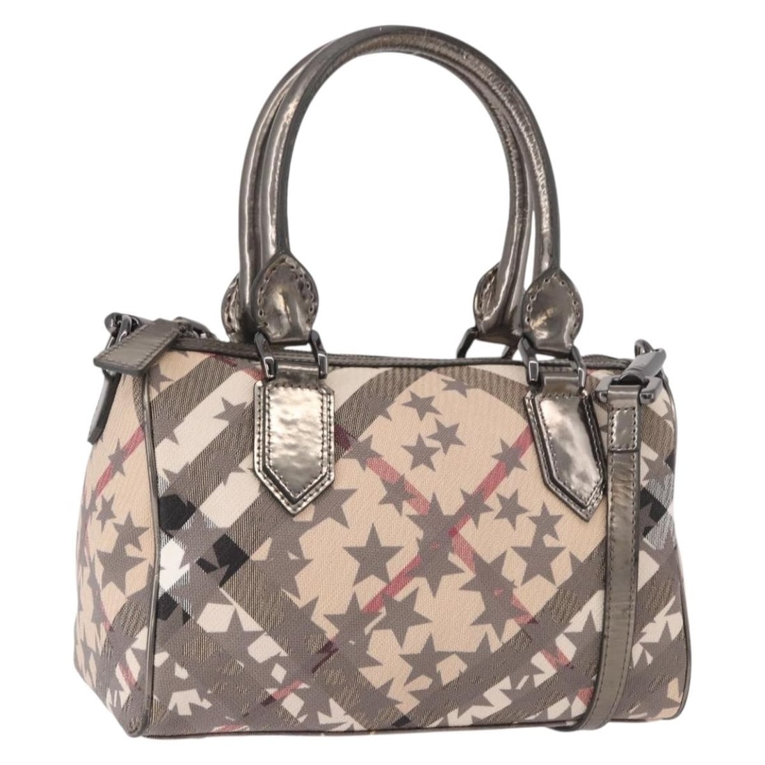 Burberry Nova Check 2way Hand Bag Beige PVC Leather with Shoulder Strap: Burberry Nova Check 2way Hand Bag Beige PVC Leather with Shoulder Strap Burberry Nova Check 2-way handbag in beige PVC leather with top handles and a detachable shoulder strap. The bag includes a dust