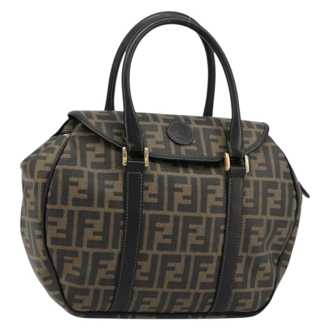 FENDI Zucca Canvas Hand Bag in Black Brown with Dust Bag: FENDI Zucca Canvas Hand Bag in Black Brown with Dust Bag Authentic FENDI handbag in black and brown Zucca canvas with a structured everyday silhouette. Includes a dust bag. This heavily used piece sho