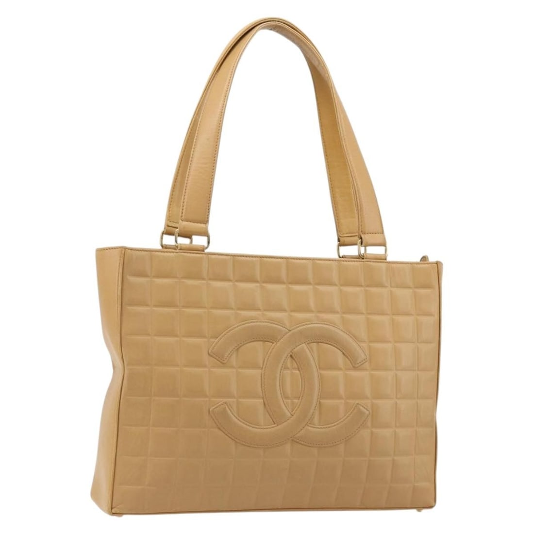 CHANEL Choco Bar Lamb Skin Tote Beige Gold CC Bag: CHANEL Choco Bar Lamb Skin Tote Beige Gold CC Bag CHANEL Choco Bar tote bag in beige lamb skin with gold-tone CC detailing. This women's tote is made in Italy and includes only the bag shown. Conditio