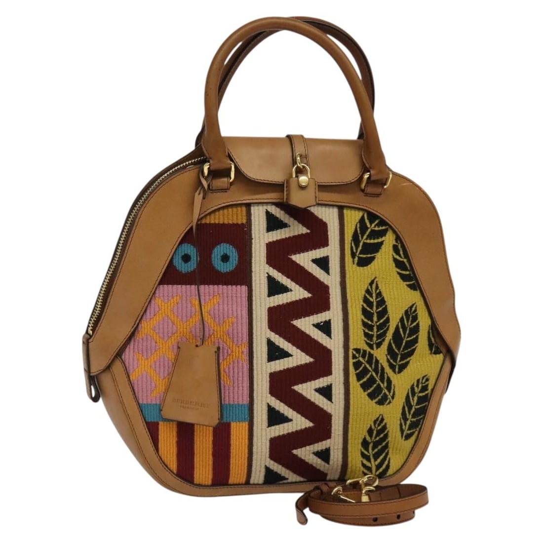 Burberry Beige Leather Convertible Handbag with Shoulder Strap and Padlock: Burberry Beige Leather Convertible Handbag with Shoulder Strap and Padlock This Burberry 2-way handbag is crafted from beige leather and offers versatile use as both a handbag and a shoulder bag. It f