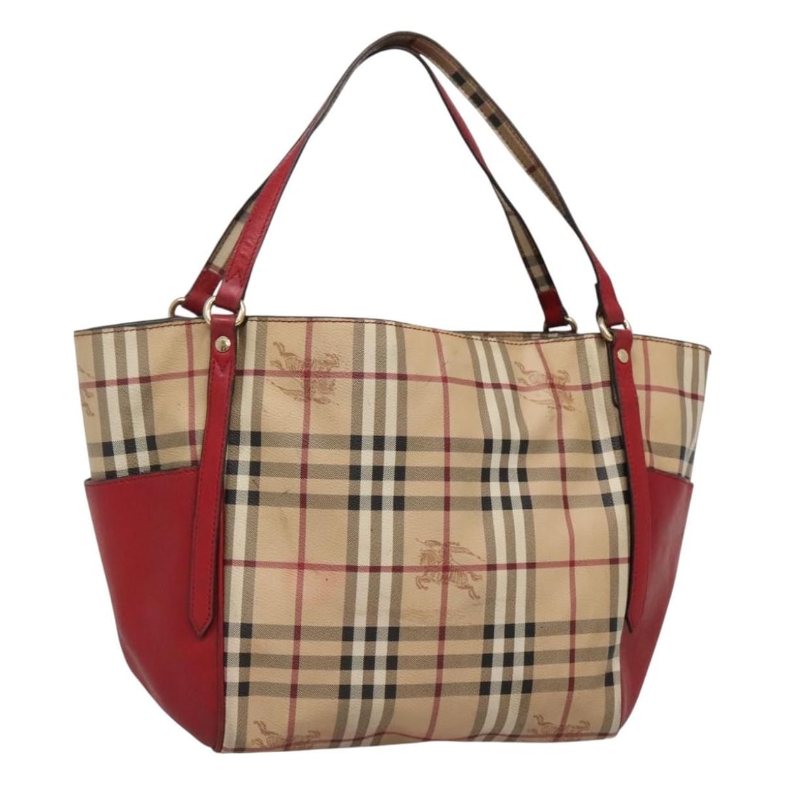 BURBERRY Nova Check Tote Bag PVC Leather Beige Gold Red Made in Italy (1 of 18)