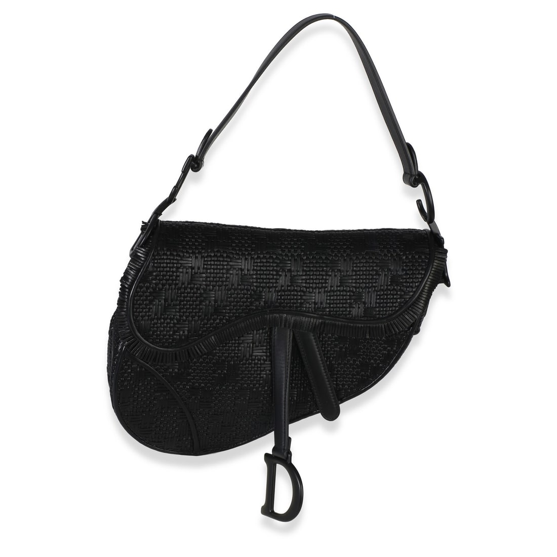 Christian Dior Saddle Bag Black Leather Shoulder Bag: Christian Dior Saddle Bag Black Leather Shoulder Bag Pre-owned Christian Dior Saddle Bag in black ultramatte woven calfskin. This shoulder bag features a magnetic closure, black suede lining, and matt