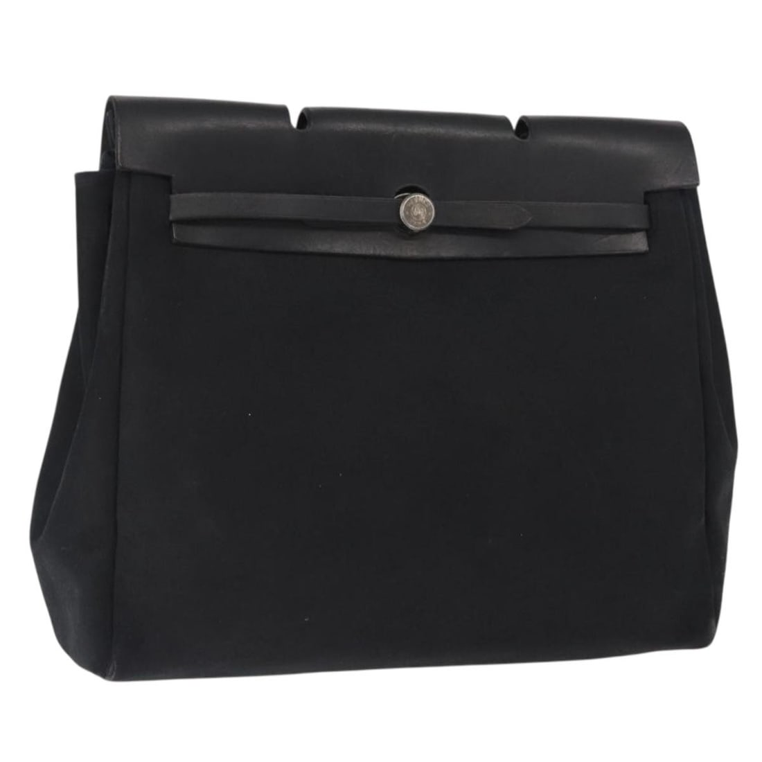 Hermes Herbag MM Canvas Leather Handbag Black Silver Padlock: Hermes Herbag MM Canvas Leather Handbag Black Silver Padlock Hermes Herbag MM handbag in black canvas with leather trim and silver-tone accents. Made in France, this women's handbag includes a padlock