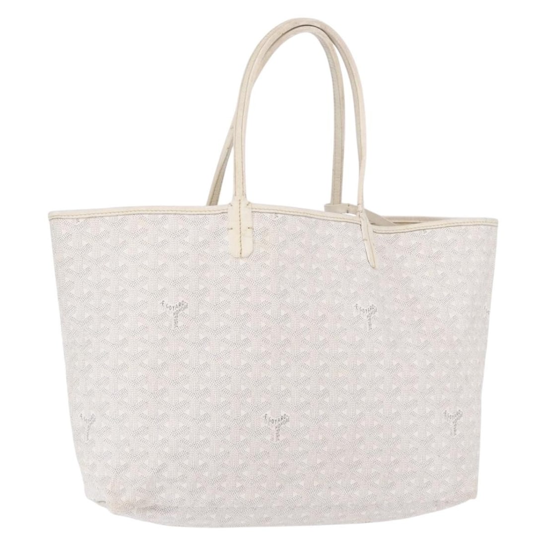 Goyard Saint Louis PM White PVC Leather Tote: Goyard Saint Louis PM White PVC Leather Tote Goyard Saint Louis PM tote bag in white PVC leather, made in France. This women's tote bag features the herringbone pattern and measures approximately 34 c