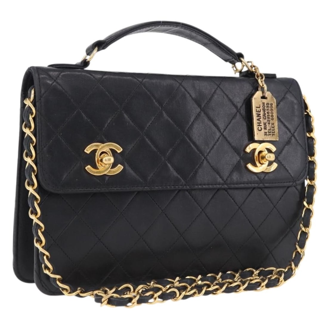 CHANEL 2way Matelasse Lamb Skin Shoulder Bag Black Gold: CHANEL 2way Matelasse Lamb Skin Shoulder Bag Black Gold Chanel Matelasse 2-way shoulder bag crafted in black lamb skin with gold-tone accents. This women's bag includes a dust bag and features both a 