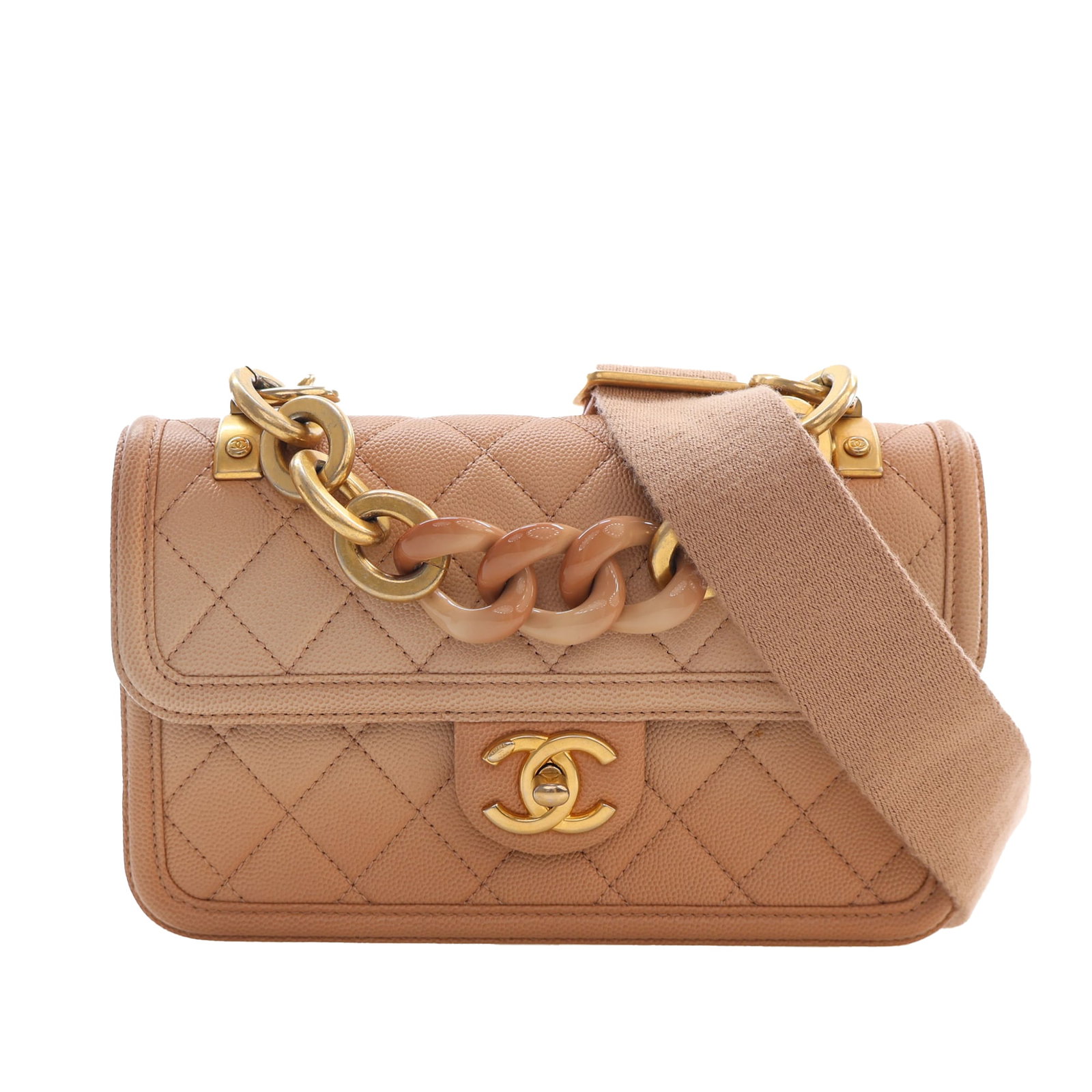 Chanel Sunset On The Sea Small Caviar Flap Bag: Chanel Sunset On The Sea Small Caviar Flap Bag Small Chanel Sunset On The Sea flap bag in quilted caviar leather. This bag features a curb acrylic chain link handle, an adjustable flat shoulder strap,
