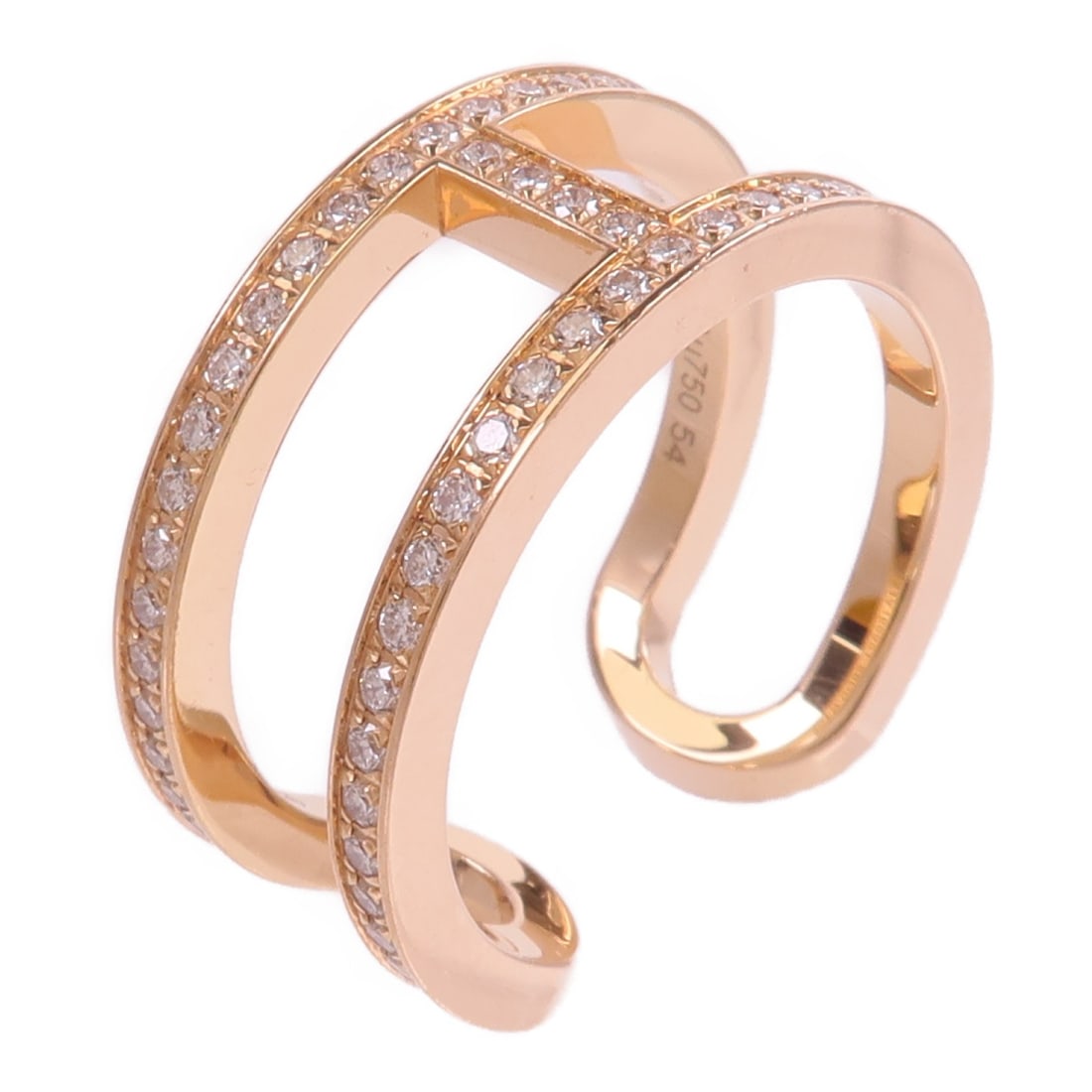 HERMES Ever Chaine d'ancre diamond ring 18K rose gold size 54 US 6.75: HERMES Ever Chaine d'ancre diamond ring 18K rose gold size 54 US 6.75 Hermes Ever Chaine d'ancre ring crafted in 18K pink gold and set with diamond accents. This women's ring is made in France and inc