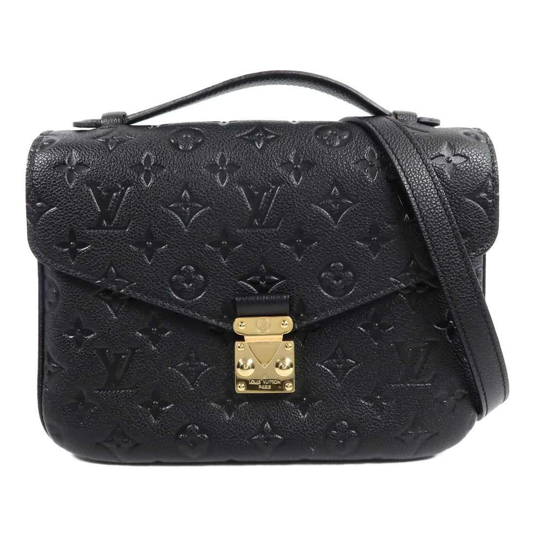 Louis Vuitton Pochette Metis M41487 Black Empreinte 2 Way Shoulder Bag: Louis Vuitton Pochette Metis M41487 Black Empreinte 2 Way Shoulder Bag Louis Vuitton Pochette Metis 2-way shoulder bag in black Monogram Empreinte calfskin. This women's bag features a structured silh