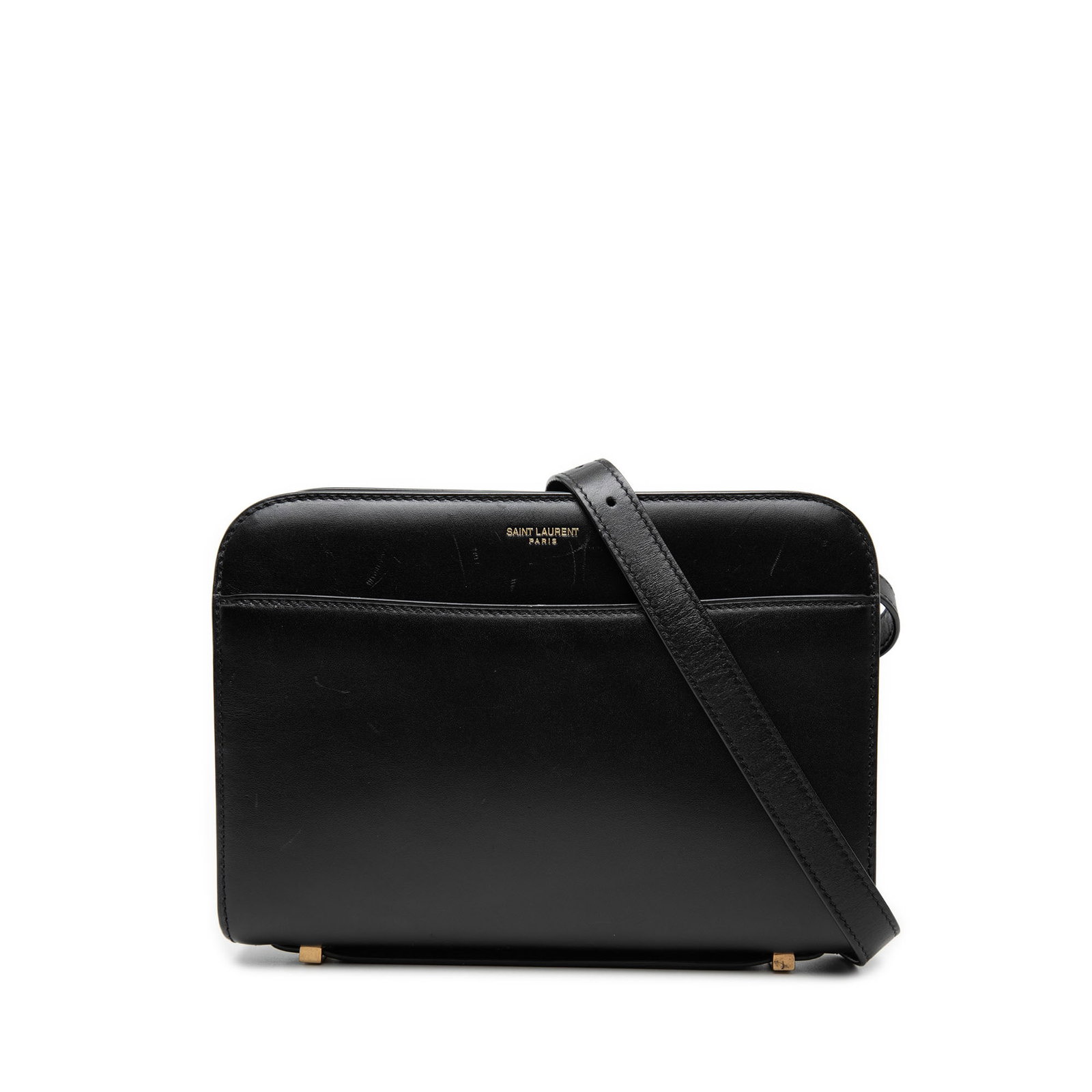 Saint Laurent Calfskin Reverse leather crossbody satchel black: Saint Laurent Calfskin Reverse leather crossbody satchel black Saint Laurent Calfskin Reverse Satchel crossbody bag in black leather with an adjustable flat leather strap, top zip closure, exterior fr