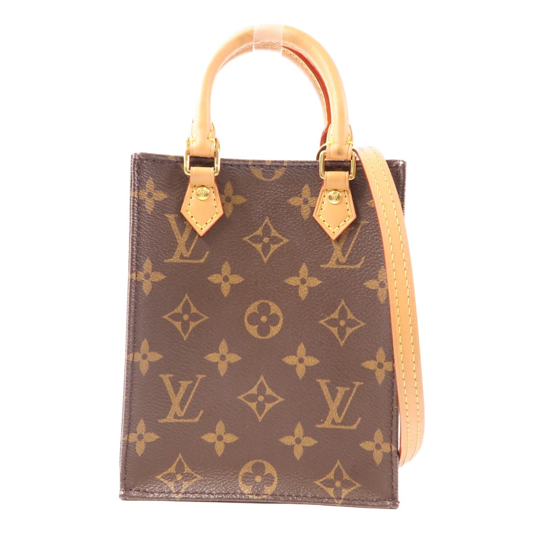 Louis Vuitton Petit Sac Plat M81295 Monogram 2 Way Shoulder Bag: Louis Vuitton Petit Sac Plat M81295 Monogram 2 Way Shoulder Bag Louis Vuitton Petit Sac Plat 2-way shoulder bag in brown Monogram PVC coated canvas. This women's bag features a structured compact silh