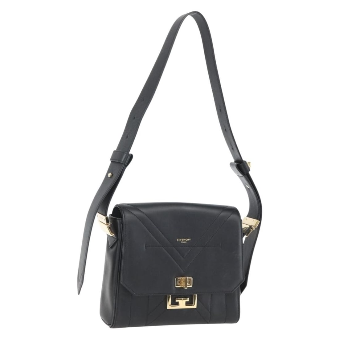 GIVENCHY Black Gold Leather Shoulder Bag Made in Italy: GIVENCHY Black Gold Leather Shoulder Bag Made in Italy This exquisite GIVENCHY shoulder bag is crafted from high-quality leather in a striking black and gold color combination, exuding sophistication 