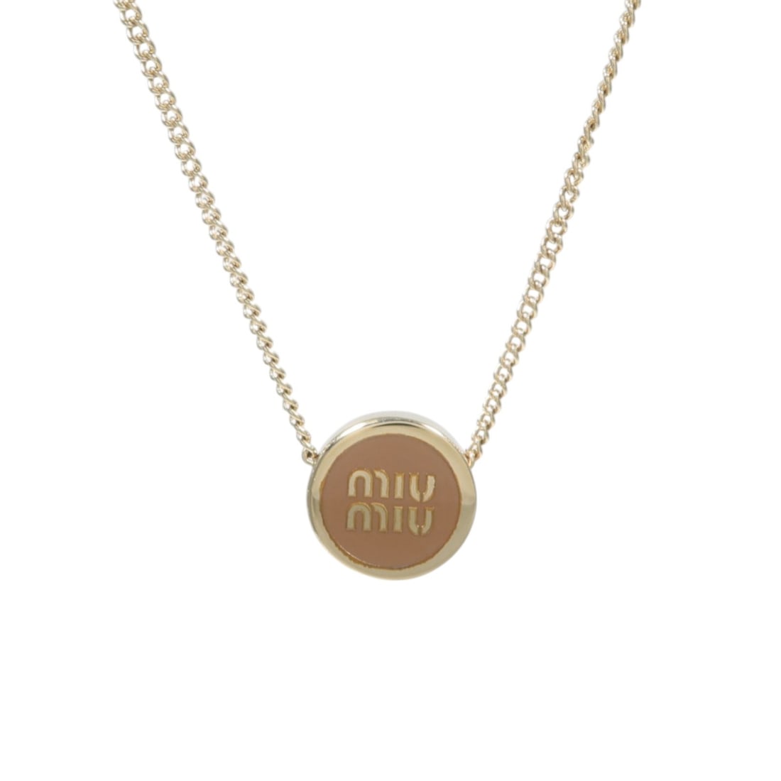 Miu Miu Brown and Gold Tone Metal Necklace: Miu Miu Brown and Gold Tone Metal Necklace Miu Miu women's necklace in brown and gold-tone metal with a motif design. Made in Italy, this piece has an adjustable neck length and is offered in very goo