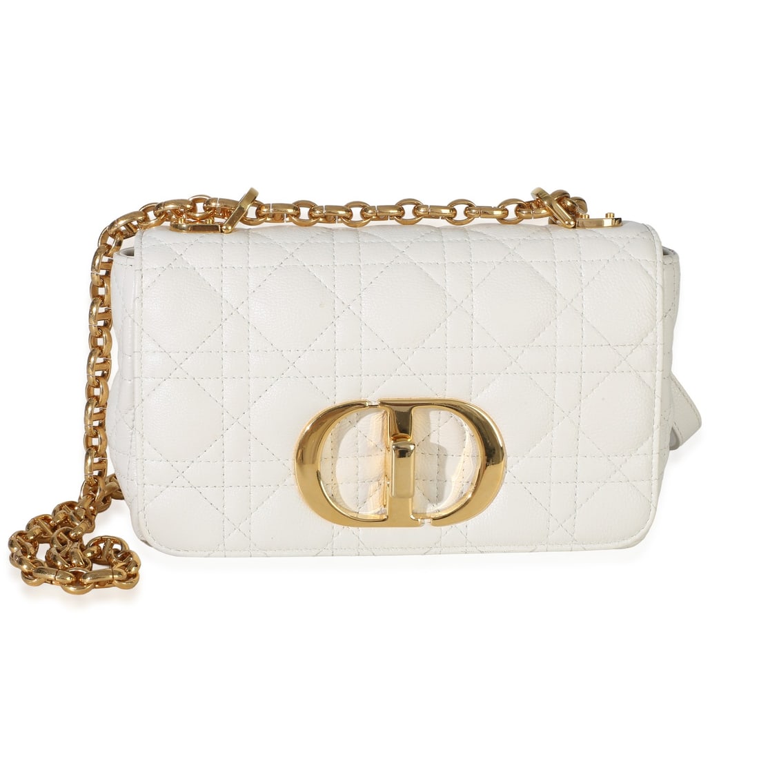 Christian Dior Small Caro Chain Shoulder Bag White Leather: Christian Dior Small Caro Chain Shoulder Bag White Leather Pre-owned Christian Dior Small Caro Chain Bag in white supple calfskin with the Cannage design. This shoulder bag features a turnlock closure
