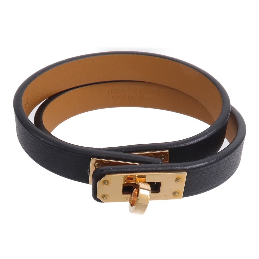 Hermes Mini Kelly Double Tour Bracelet Black Swift Leather Gold Tone (1 of 10)