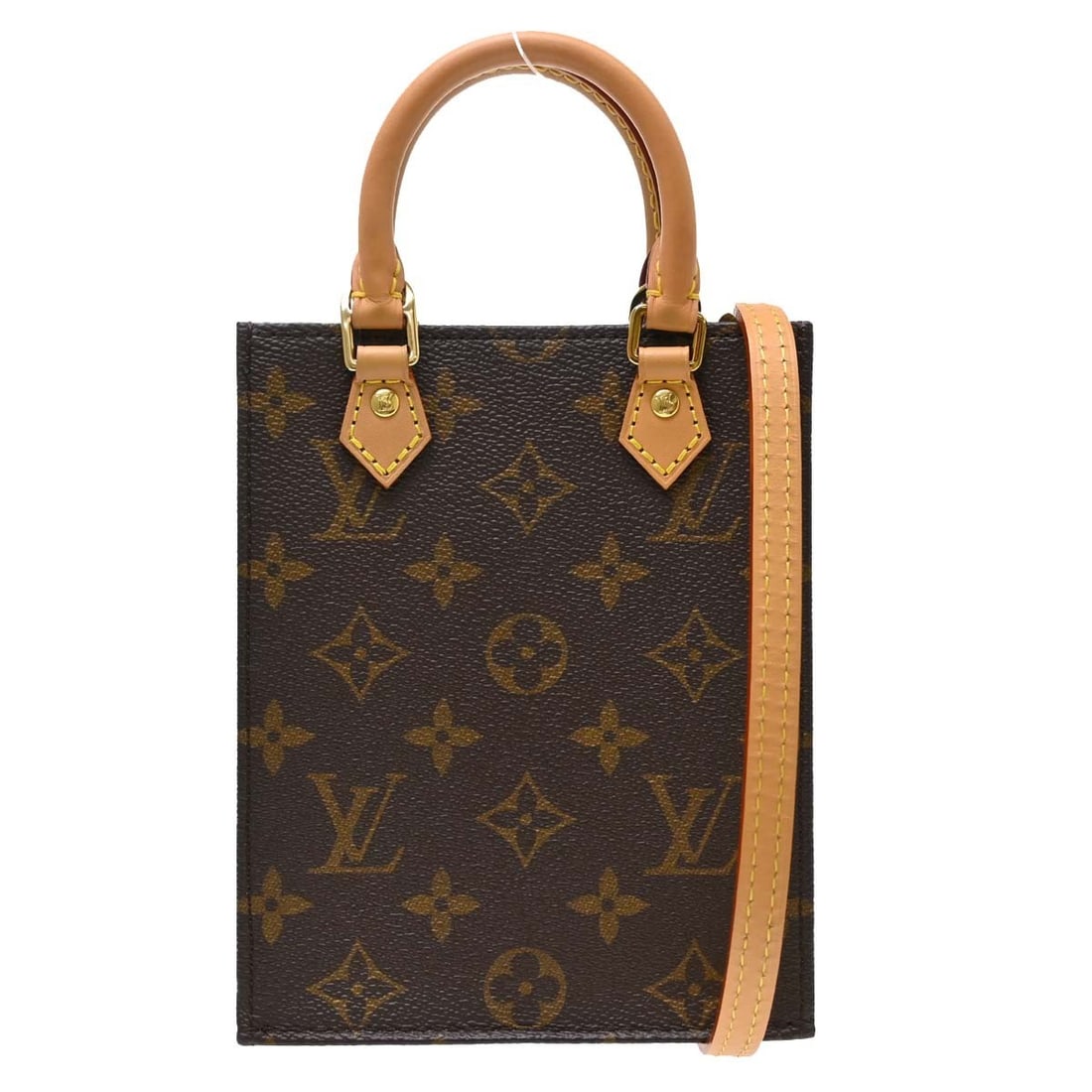Louis Vuitton Petit Sac Plat Monogram Mini Tote M81295: Louis Vuitton Petit Sac Plat Monogram Mini Tote M81295 Louis Vuitton Petit Sac Plat tote handbag in brown Monogram canvas and leather. This mini open-top bag features a leather-lined interior with one
