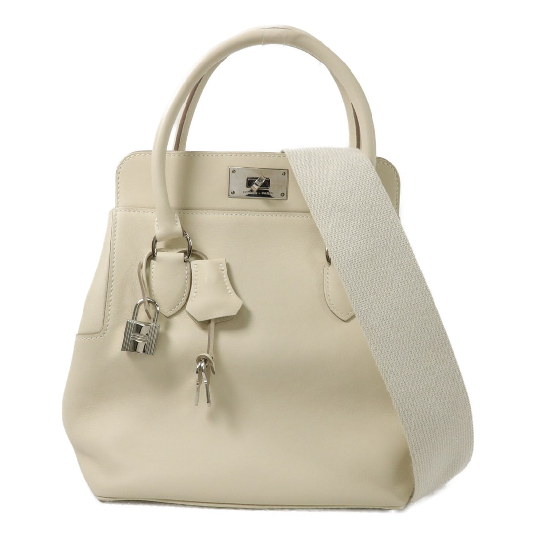 Hermes Toolbox 26 Evercolor Calfskin 2 Way Shoulder Bag Craie PHW: Hermes Toolbox 26 Evercolor Calfskin 2 Way Shoulder Bag Craie PHW Hermes Toolbox 26 2-way shoulder bag in Craie Evercolor leather with palladium-tone hardware. This women's handbag is made in France a