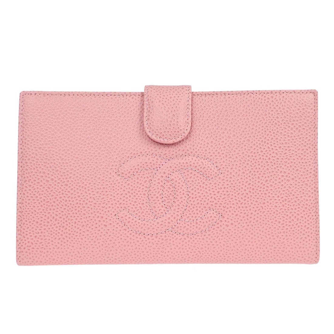 CHANEL Pink Calfskin Leather Bifold Wallet Made in France: CHANEL Pink Calfskin Leather Bifold Wallet Made in France Pink Chanel bifold wallet for women, made in France from caviar skin leather. It features an outside pocket and an interior with one bill pock