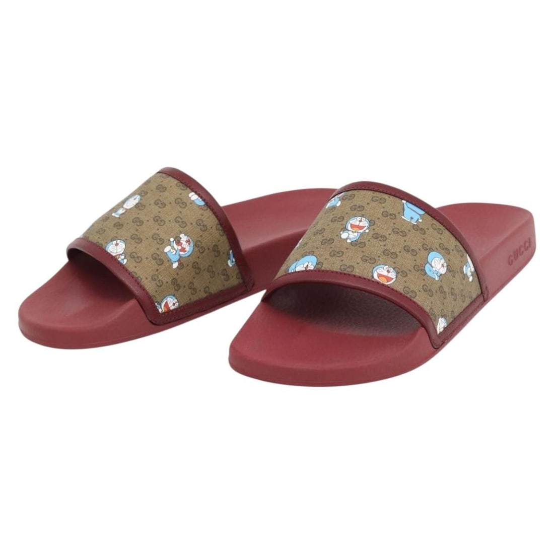 Women's Gucci 655026 Doraemon Micro GG Supreme PVC Sandals Beige: Women's Gucci 655026 Doraemon Micro GG Supreme PVC Sandals Beige Gucci Micro GG Supreme Fujiko Pro Doraemon sandals in beige, made in Italy. This women's pair is crafted from PVC leather with Micro Sm