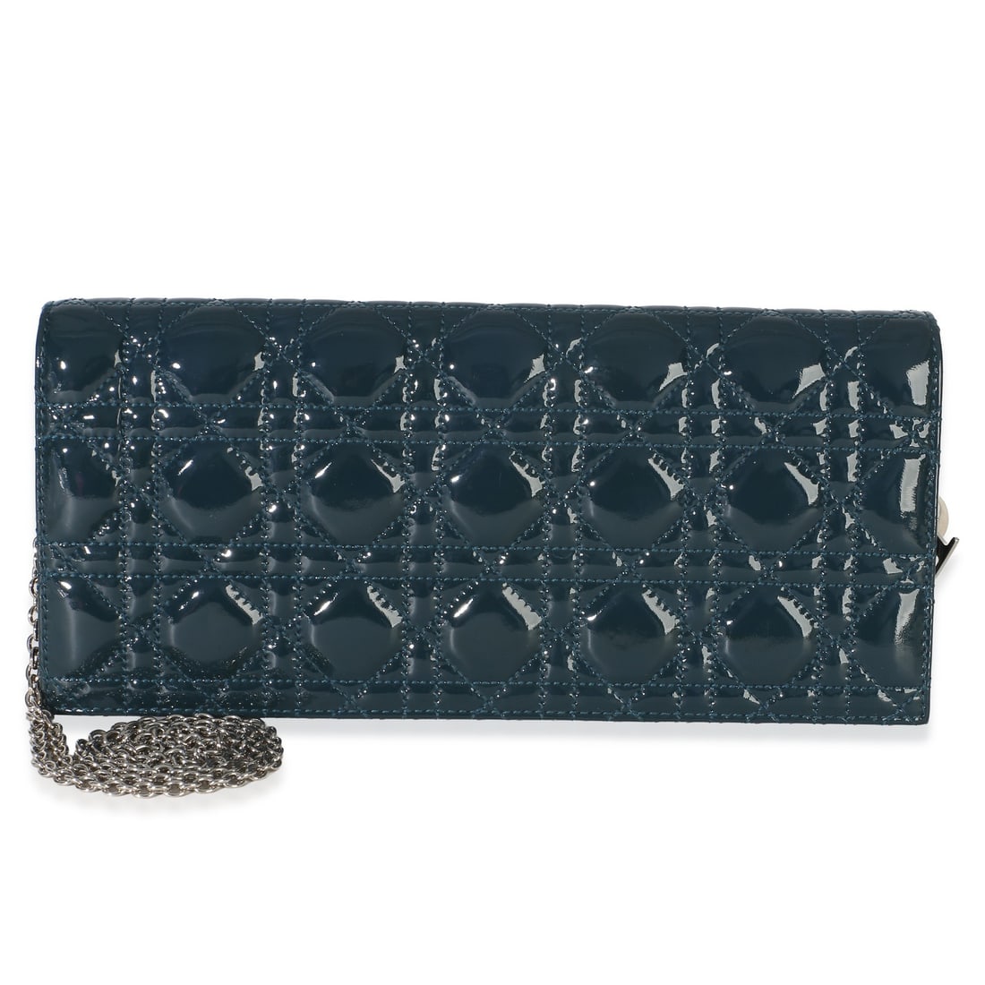 Christian Dior Lady Dior patent leather chain clutch blue: Christian Dior Lady Dior patent leather chain clutch blue Pre-owned Christian Dior Lady Dior clutch in blue patent leather with the signature Cannage design. This versatile bag can be carried as a clu