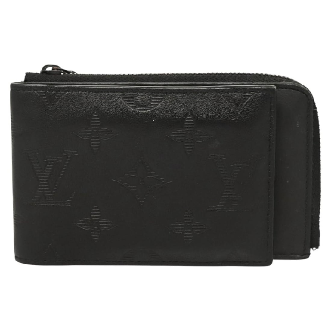 Black Monogram Shadow Leather Hybrid Wallet by Louis Vuitton: Black Monogram Shadow Leather Hybrid Wallet by Louis Vuitton This Louis Vuitton Hybrid Wallet is crafted from black Monogram Shadow leather and designed as a unisex accessory. It features a sleek prof