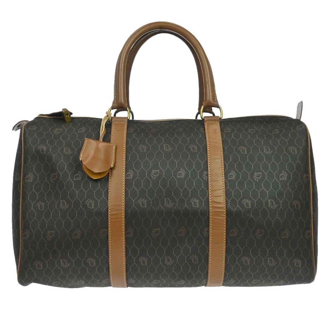 Dior Honeycomb Extra Large Duffle Handbag Black Brown Leather PVC: Dior Honeycomb Extra Large Duffle Handbag Black Brown Leather PVC Christian Dior honeycomb duffle handbag in black and brown with double handles and zip-top closure. Made in France from PVC and leathe