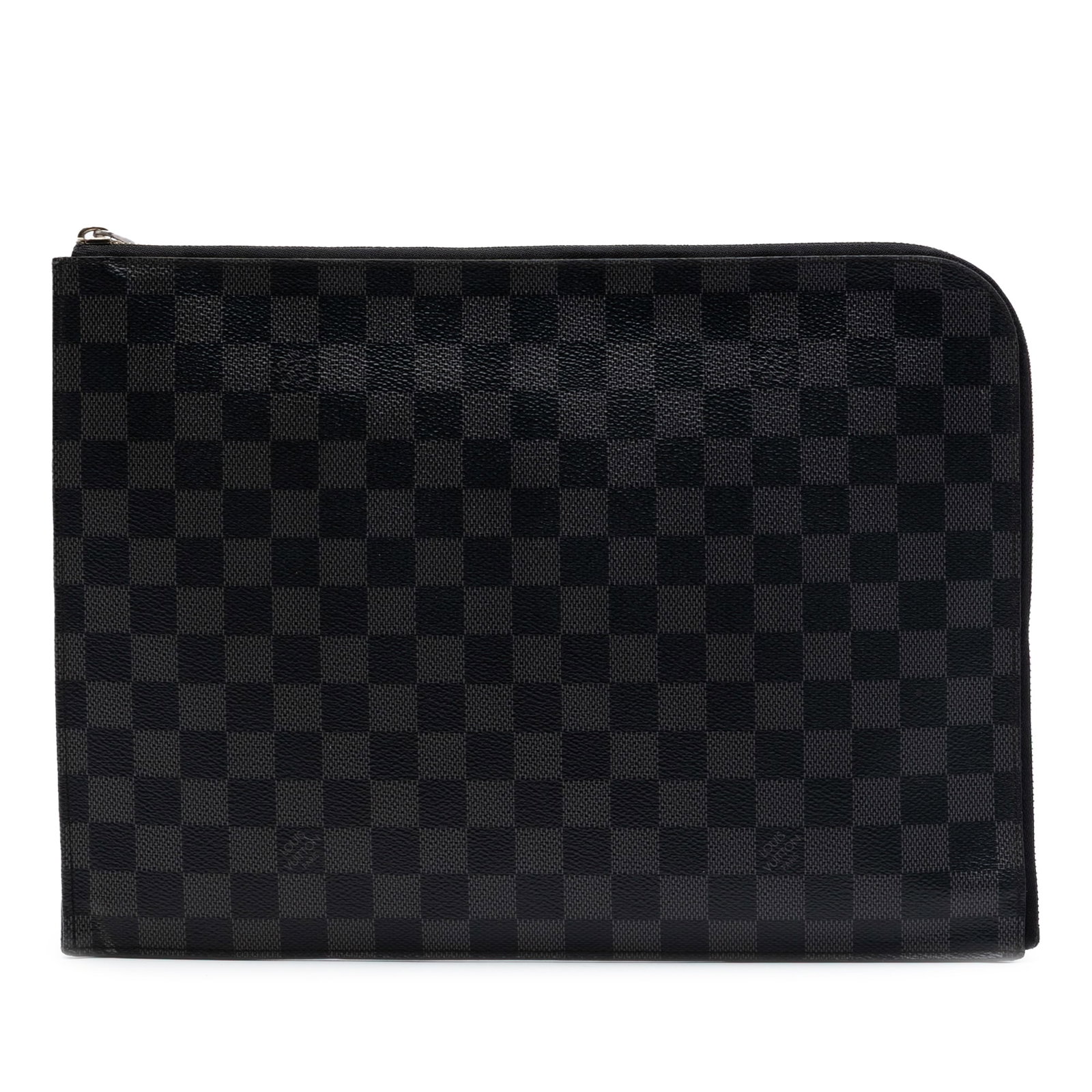 Louis Vuitton Pochette Jour GM Damier Graphite Clutch Bag: Louis Vuitton Pochette Jour GM Damier Graphite Clutch Bag Louis Vuitton Damier Graphite Pochette Jour GM with a damier canvas body, zip-around top closure, and an interior slip pocket. The item shows 