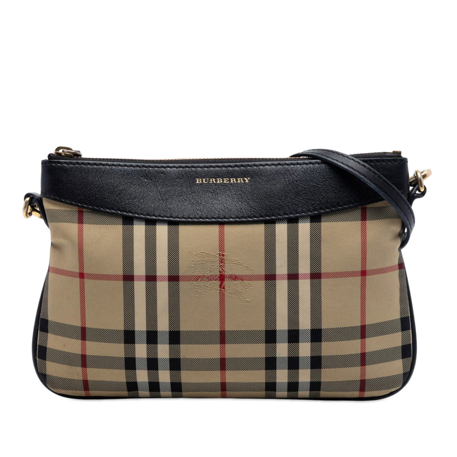Burberry Peyton Crossbody Bag in Haymarket Check Canvas: Burberry Peyton Crossbody Bag in Haymarket Check Canvas Burberry Peyton crossbody bag in Haymarket check canvas with leather trim. It features a detachable flat leather strap, top zip closure, and int