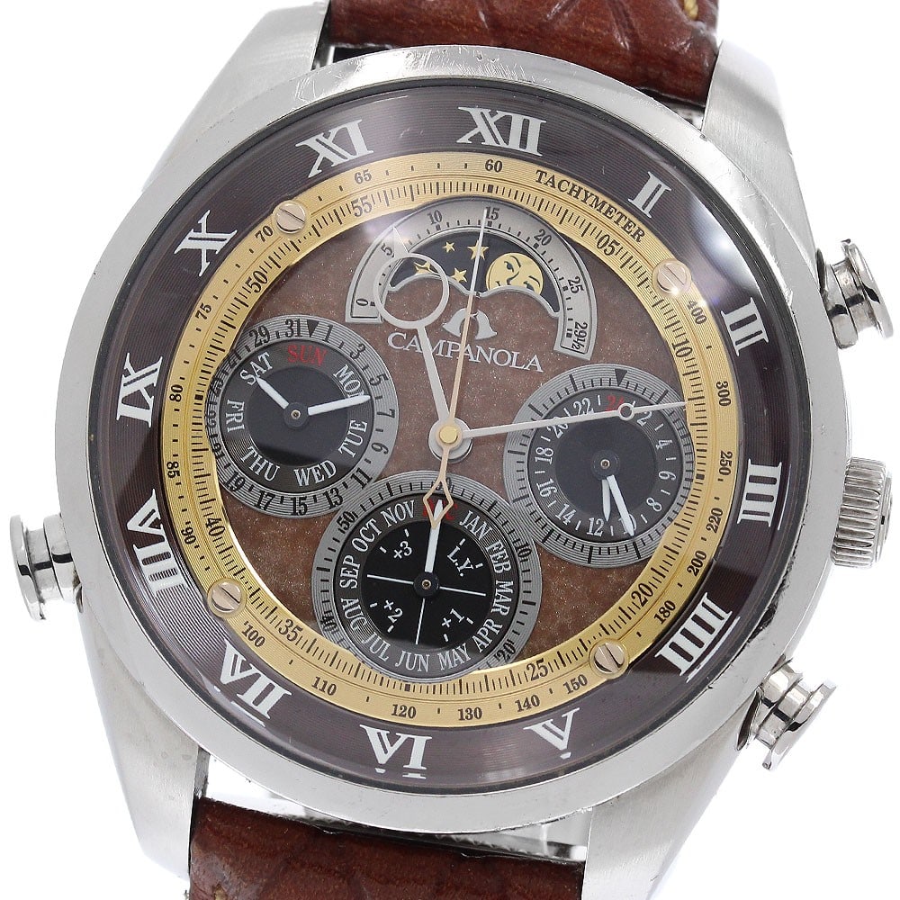 Citizen Campanola Kokoro mens quartz wristwatch AH4081-09W moon phase: Citizen Campanola Kokoro mens quartz wristwatch AH4081-09W moon phase Pre-owned CITIZEN Campanola Koko Grand Complication quartz men's wristwatch with a brown dial and multifunction display including 