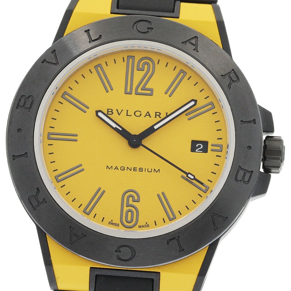 BVLGARI Diagono Magnesium DG41SMC mens automatic date wristwatch: BVLGARI Diagono Magnesium DG41SMC mens automatic date wristwatch Pre-owned BVLGARI Diagono Magnesium men's wristwatch with automatic movement and date function. This model features a yellow dial with 
