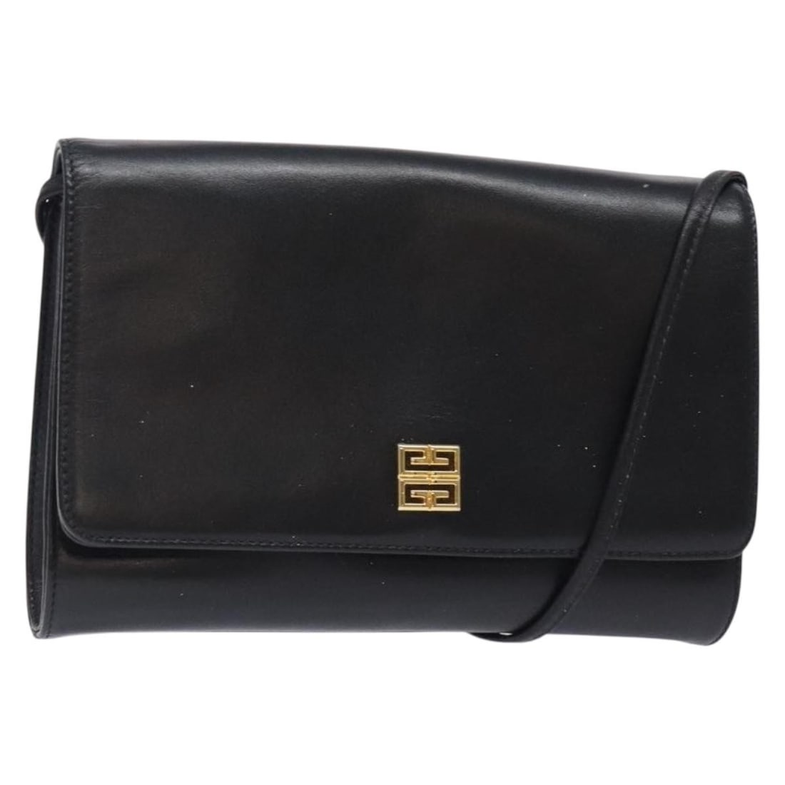GIVENCHY Black Gold Leather Shoulder Bag with 24in Strap: GIVENCHY Black Gold Leather Shoulder Bag with 24in Strap Discover the elegance of this GIVENCHY Shoulder Bag, crafted from premium leather in a striking black and gold color scheme. With approximate d