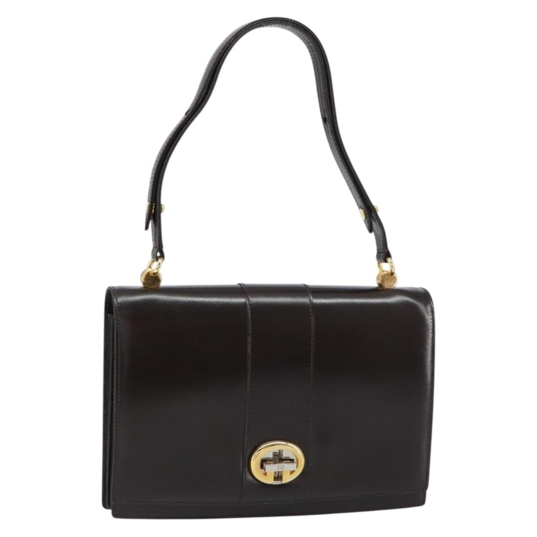 Gucci Dark Brown Leather Shoulder Bag with Gold Accents Italy: Gucci Dark Brown Leather Shoulder Bag with Gold Accents Italy This Gucci shoulder bag is crafted from dark brown leather and features gold-tone accents. Made in Italy, it offers an adjustable shoulder
