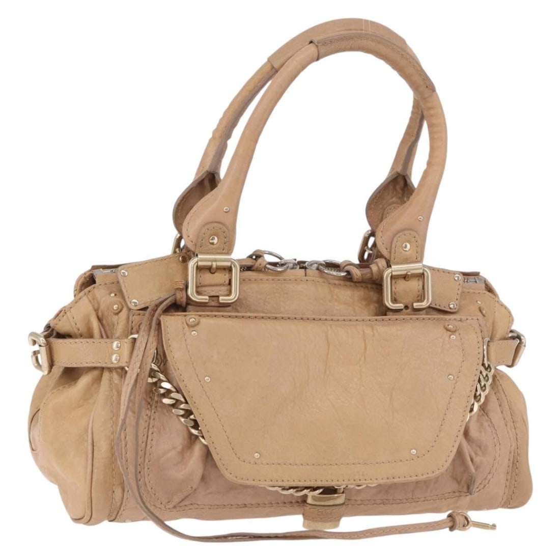 Chloe Paddington Beige Leather Handbag with Dust Bag: Chloe Paddington Beige Leather Handbag with Dust Bag Chloe Paddington handbag in beige leather with gold and silver-tone accents. Made in Italy, this women's handbag includes a dust bag. Condition is 