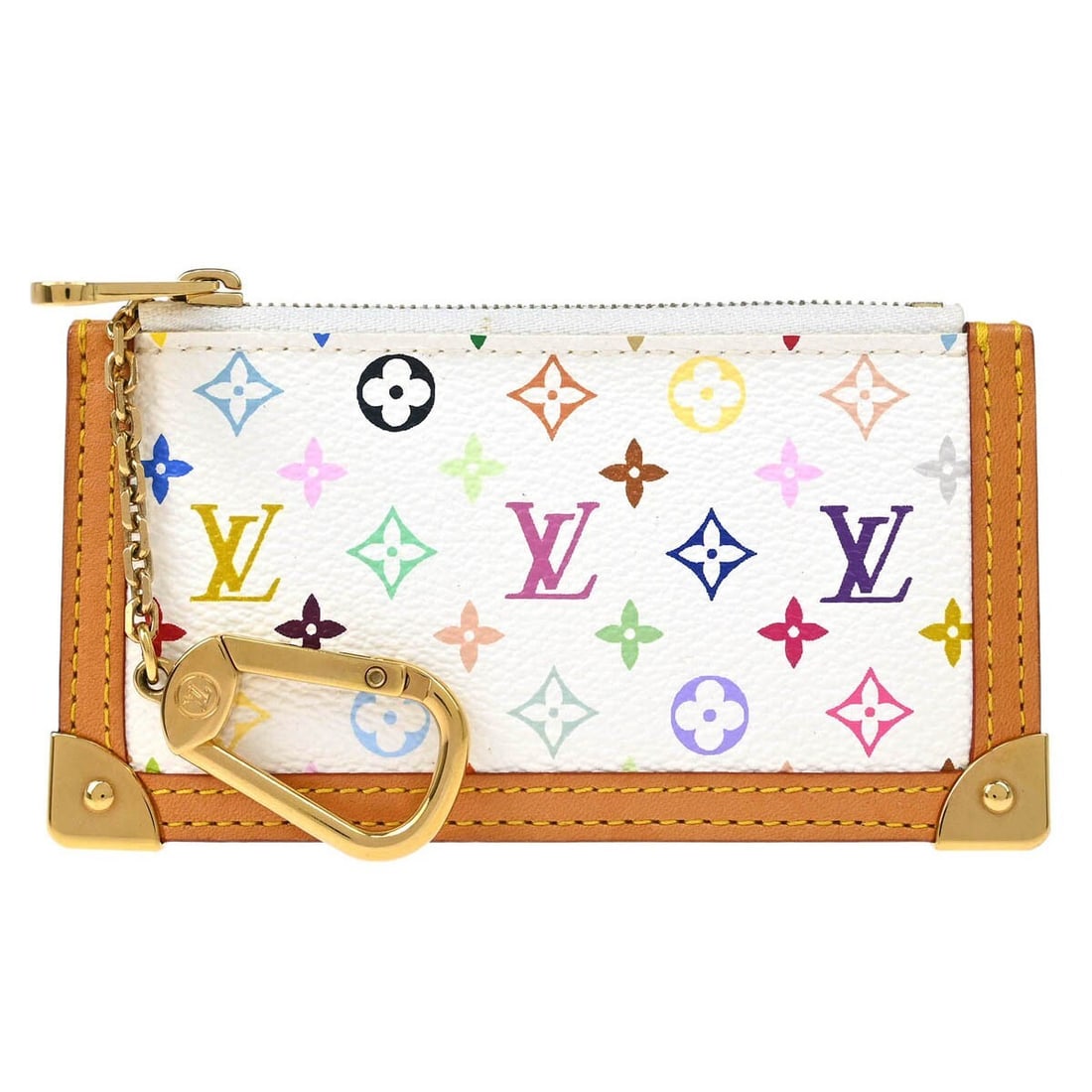 Louis Vuitton Pochette Cles White Multicolor Coin Purse M92655: Louis Vuitton Pochette Cles White Multicolor Coin Purse M92655 Louis Vuitton Pochette Cles coin purse in white Monogram Multicolor canvas with leather trim. This women's accessory is made in Spain and