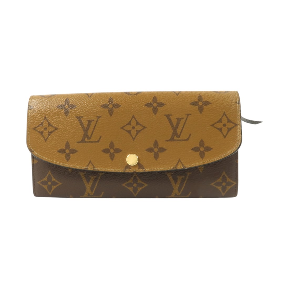 Louis Vuitton Emilie M82157 bifold wallet Monogram Reverse brown: Louis Vuitton Emilie M82157 bifold wallet Monogram Reverse brown Louis Vuitton Emilie bifold wallet in brown Monogram Reverse PVC coated canvas. This women's wallet features a hook button closure, org