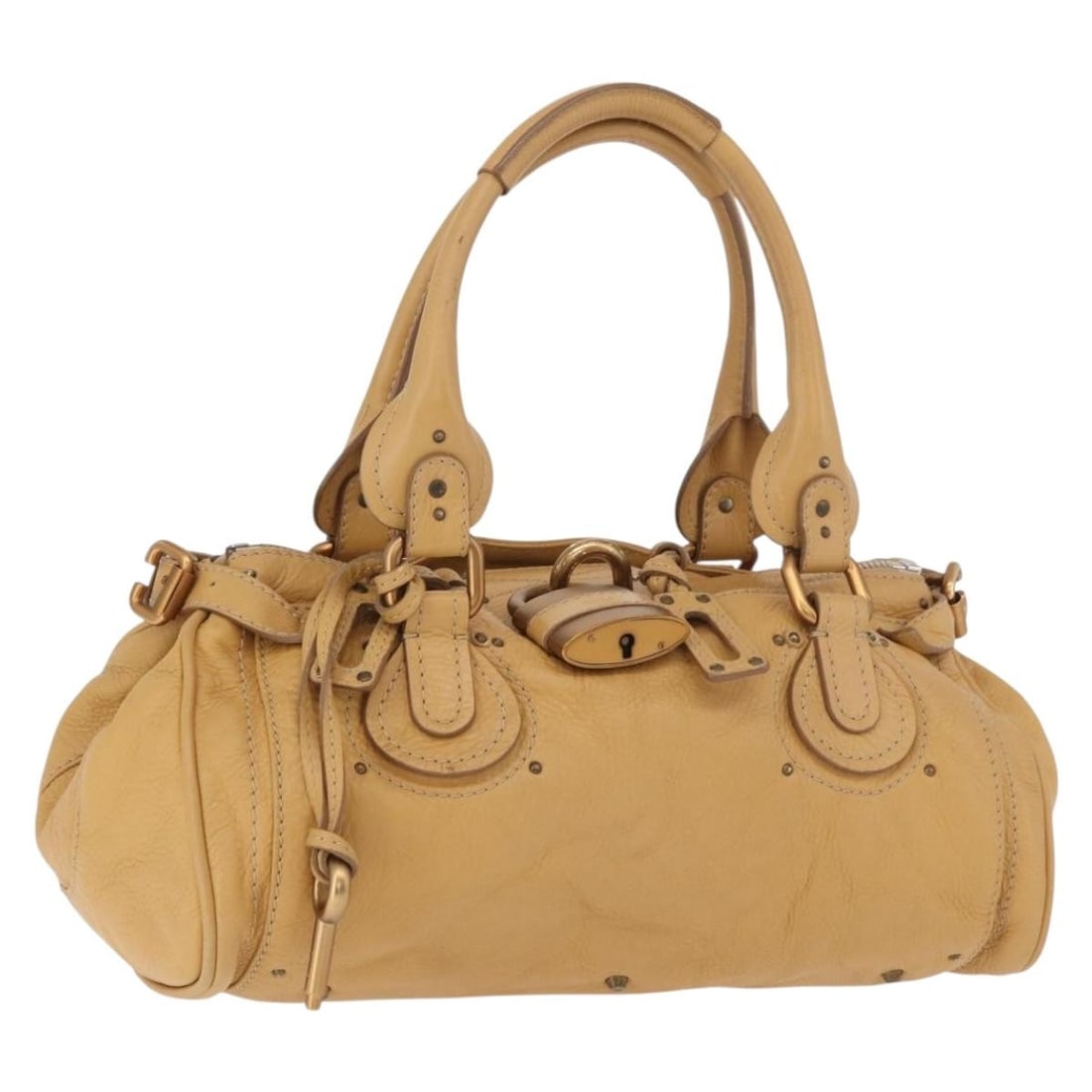 Chloe Paddington Leather Handbag Beige with Dust Bag Italy: Chloe Paddington Leather Handbag Beige with Dust Bag Italy Chloe Paddington handbag in beige leather with gold- and silver-tone accents. Made in Italy, this women's handbag includes a dust bag. Condit