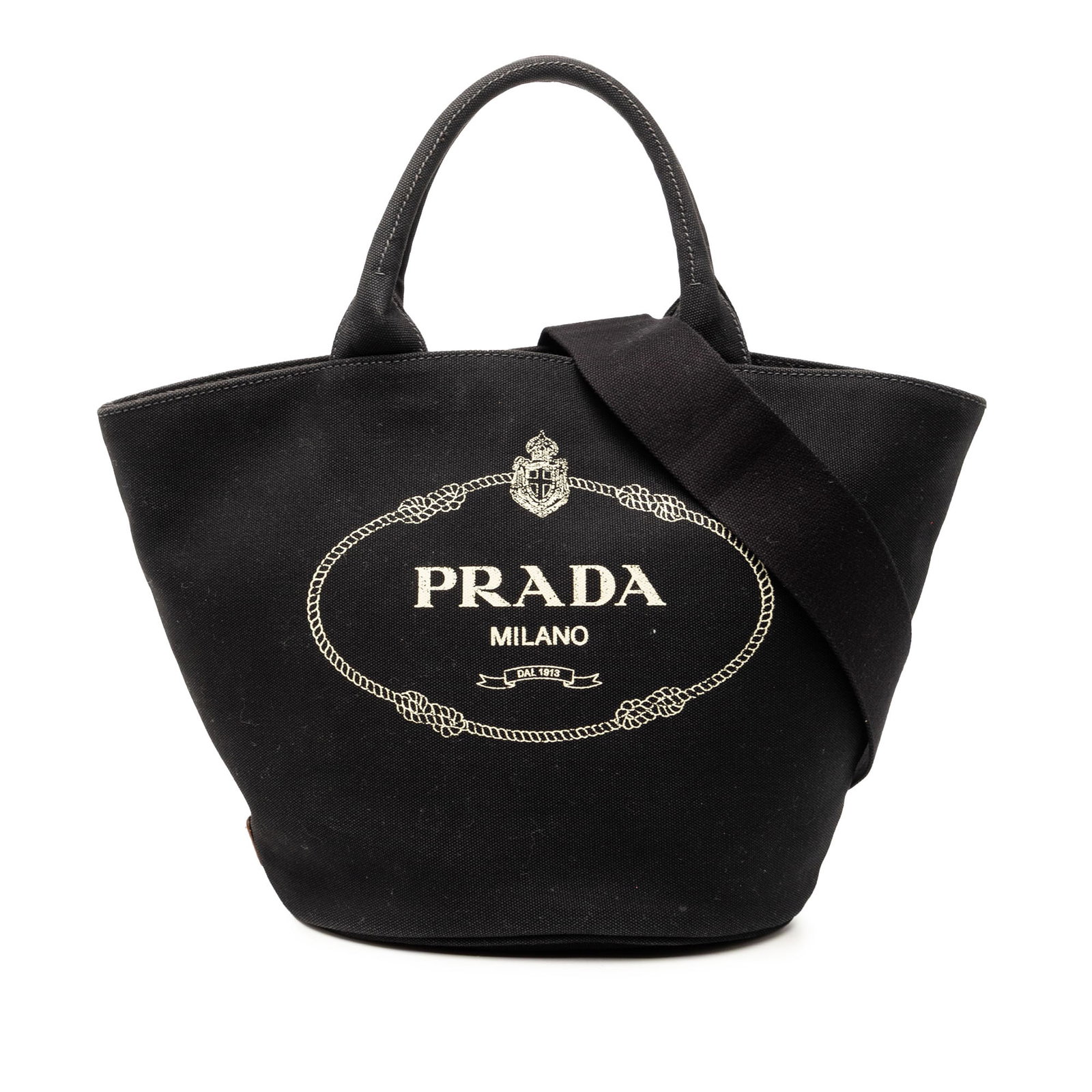 Prada Canapa Logo Canvas Satchel Black Fabric Detachable Strap (1 of 7)